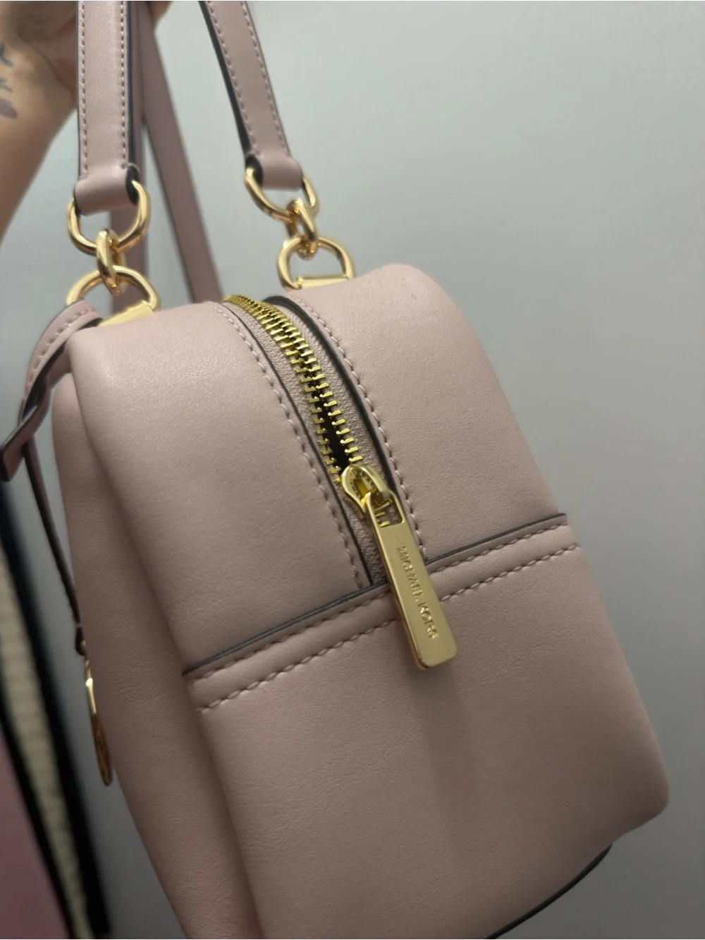Michael Kors Blush Pink Leather Shoulder Bag with Gold Hardware